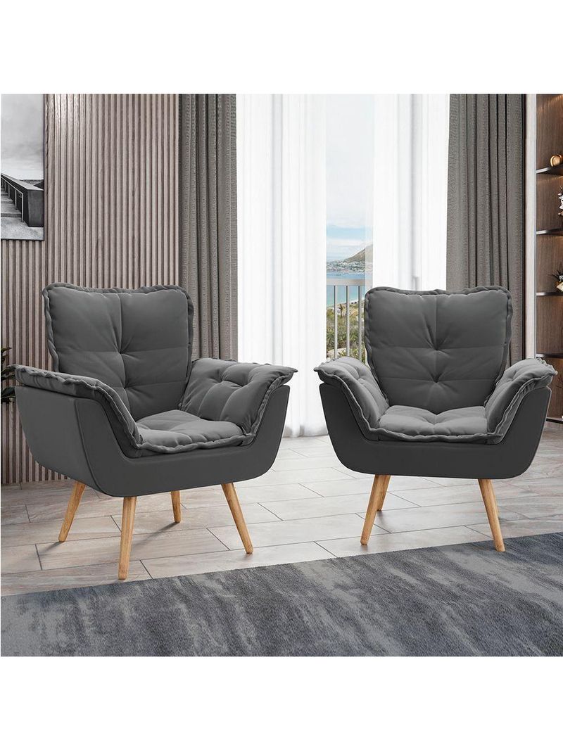 Kit 2 Poltronas Decorativas Dubai Para Sala Veludo Cinza Selmer