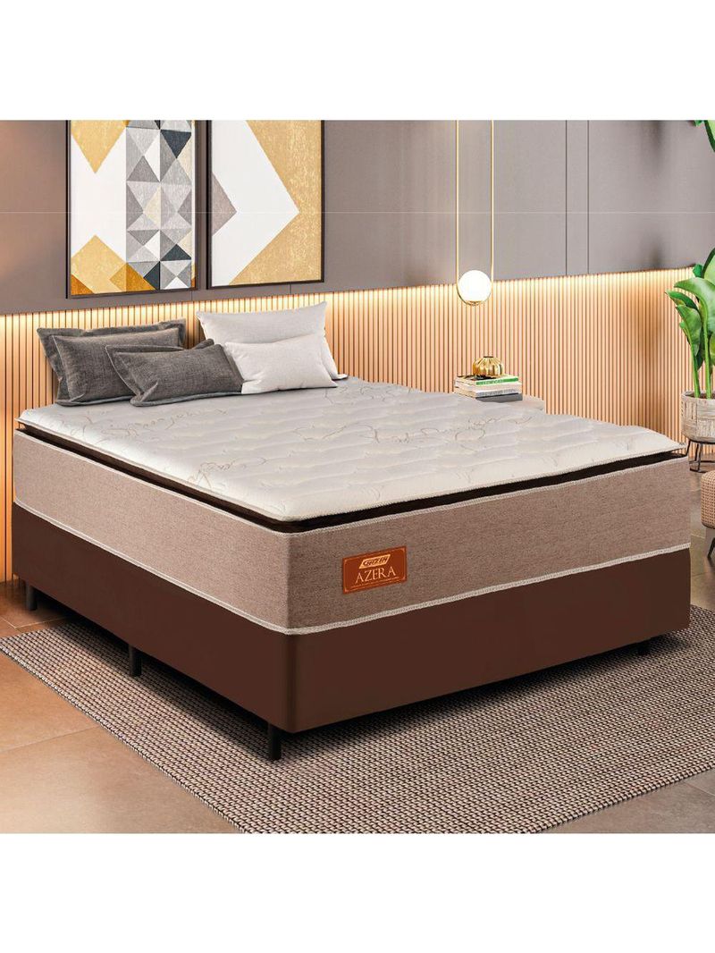 Cama Box Casal King Gazin Colchão Com Molas Ensacadas 193x203x72cm Azera Branco/bege