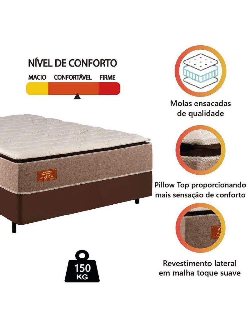 Cama Box Casal King Gazin Colchão Com Molas Ensacadas 193x203x72cm Azera Branco/bege