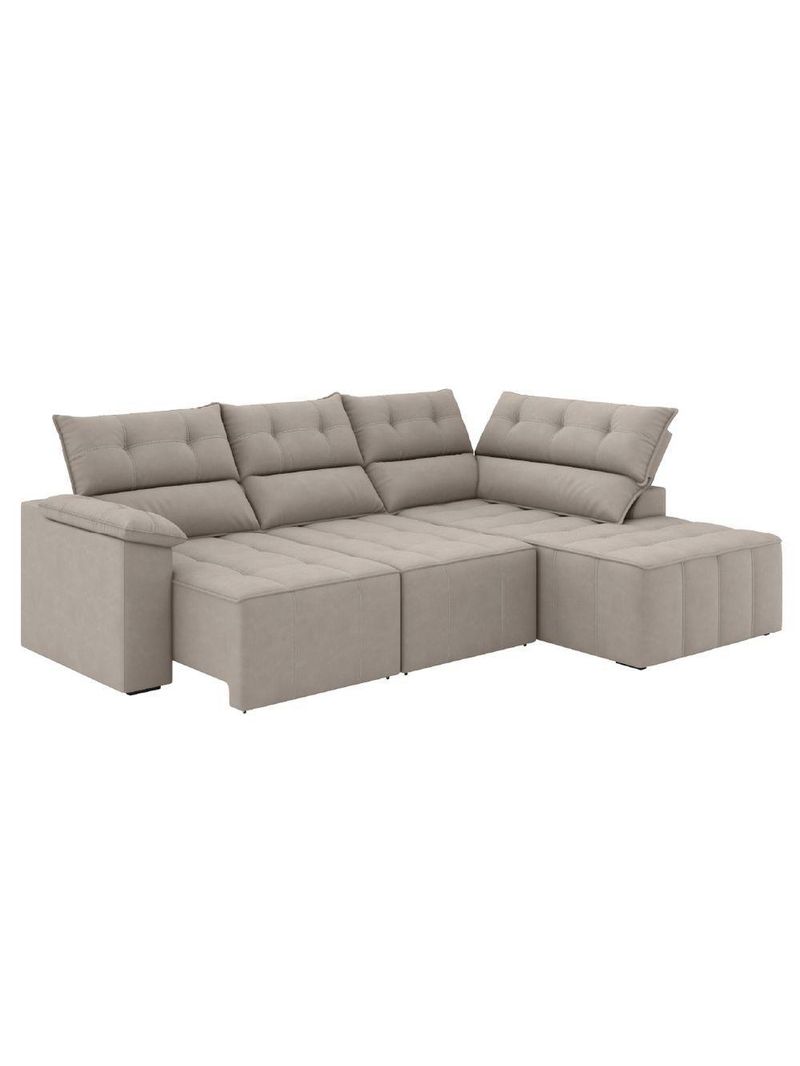 Sofá De Canto Retrátil E Reclinável 4 Lugares Santorini Veludo Luizzi Cappuccino