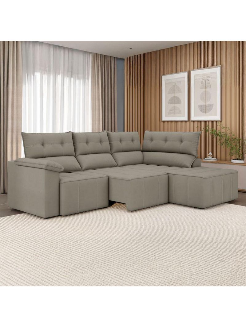 Sofá De Canto Retrátil E Reclinável 4 Lugares Santorini Veludo Luizzi Cappuccino