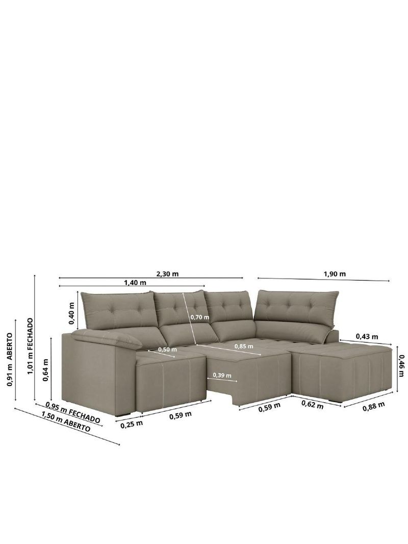 Sofá De Canto Retrátil E Reclinável 4 Lugares Santorini Veludo Luizzi Cappuccino