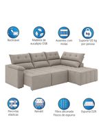 Sofá De Canto Retrátil E Reclinável 4 Lugares Santorini Veludo Luizzi Cappuccino