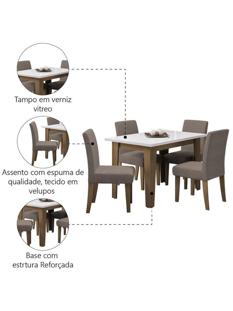 Conjunto de Mesa Sala de Jantar Miami  4 Cadeiras Trieste
