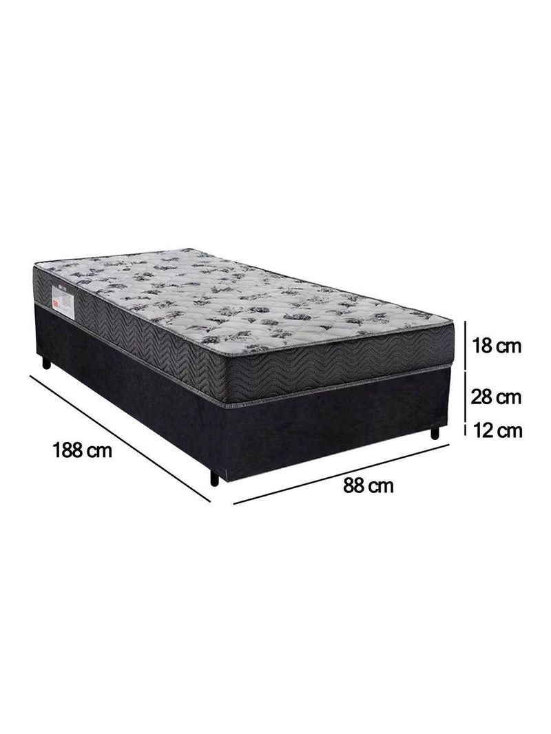 Cama Box Solteiro Suede + Colchão De Espuma D33 - Sereneprime - 88cm Preto
