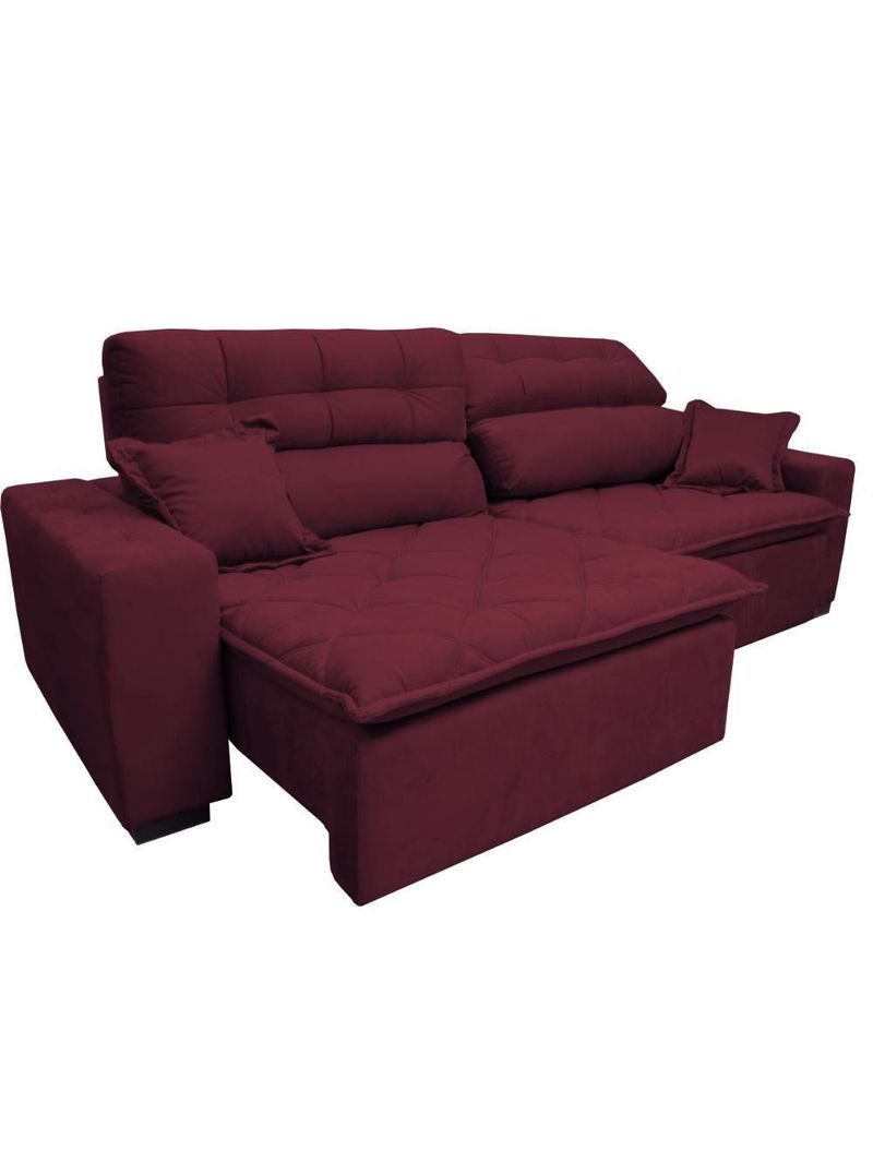 Sofá 2,92m Retrátil E Reclinável Com Molas Cama Inbox Confort Tecido Suede Velusoft Vinho