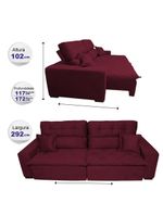 Sofá 2,92m Retrátil E Reclinável Com Molas Cama Inbox Confort Tecido Suede Velusoft Vinho