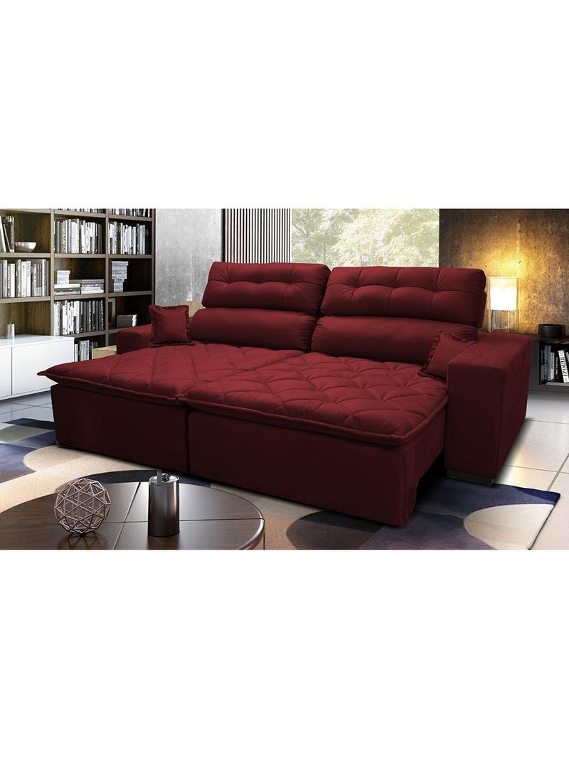 Sofá 2,92m Retrátil E Reclinável Com Molas Cama Inbox Confort Tecido Suede Velusoft Vinho