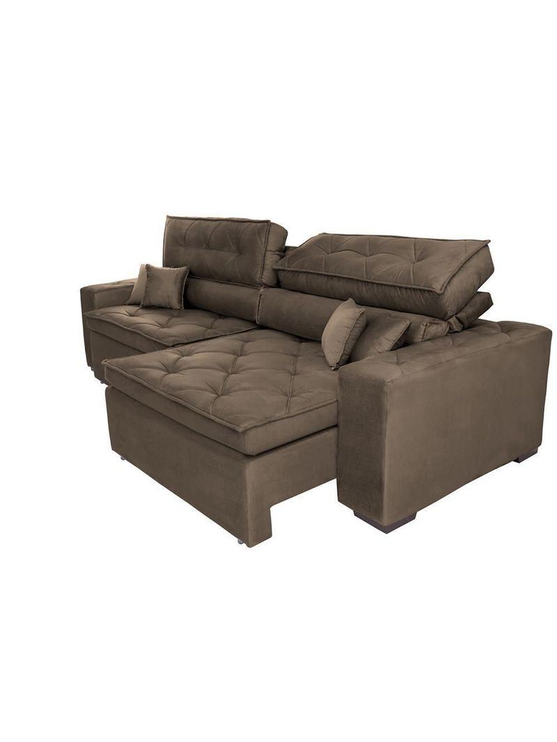 Sofá Retrátil E Reclinável 3,12m Com Molas Cama Inbox Estilo Suede Velusoft Café
