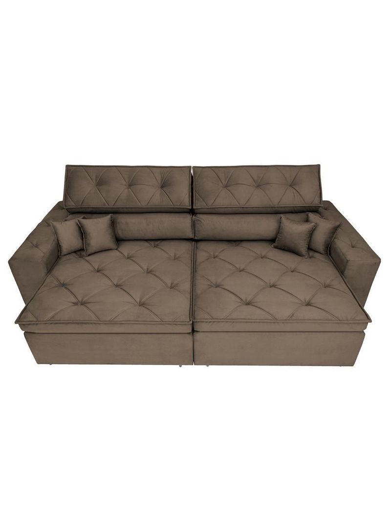Sofá Retrátil E Reclinável 3,12m Com Molas Cama Inbox Estilo Suede Velusoft Café