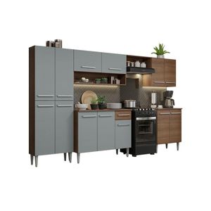 Armário De Cozinha Com Balcão E Paneleiro Rustic/Cinza