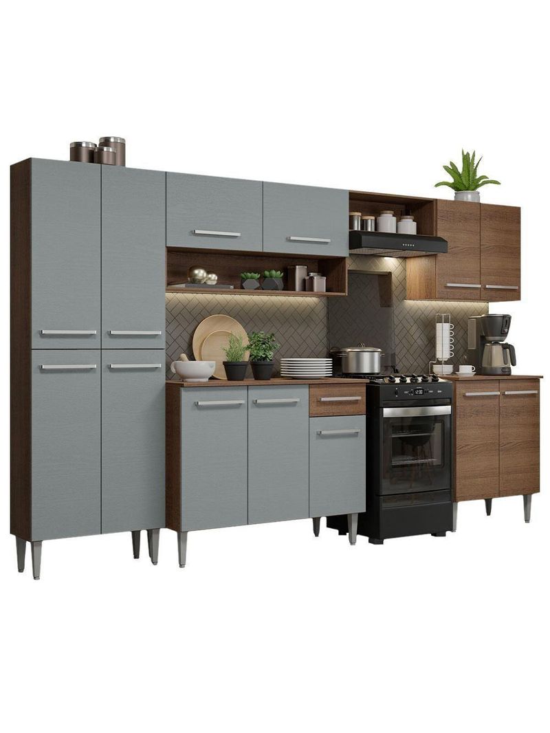 Armário De Cozinha Com Balcão E Paneleiro Rustic/Cinza