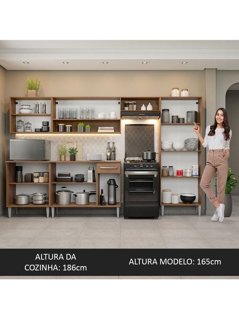 Armário De Cozinha Com Balcão E Paneleiro Rustic/Cinza