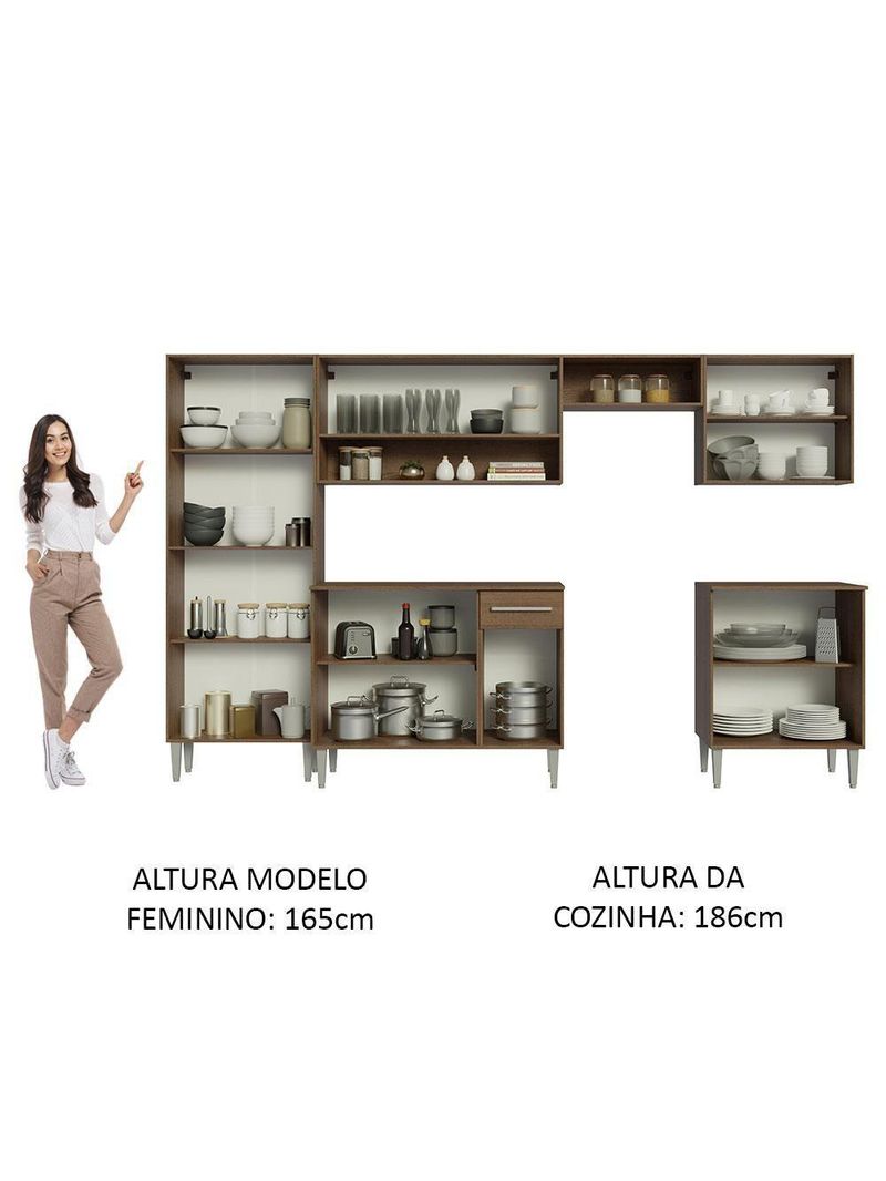 Armário De Cozinha Com Balcão E Paneleiro Rustic/Cinza