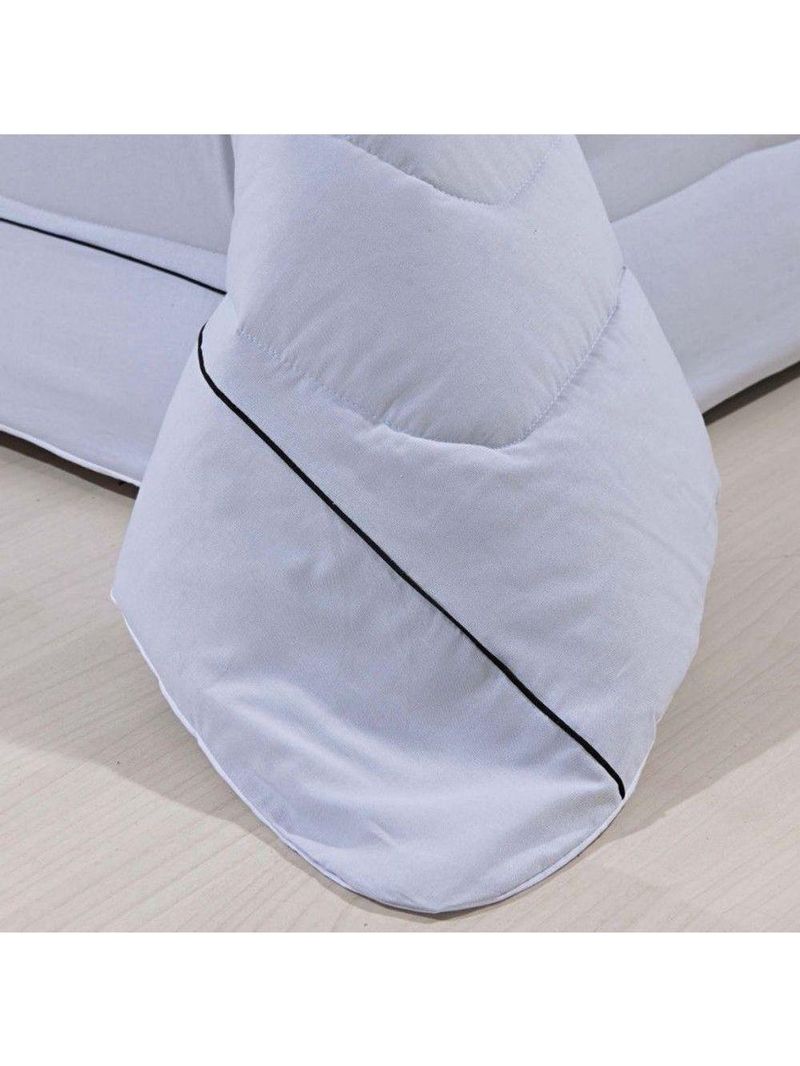 Kit Edredom 100% Algodão Percal 150 Fios Dupla Face Queen + Jogo De Cama Gran Moratta 7 Peças - Cinza/Branco