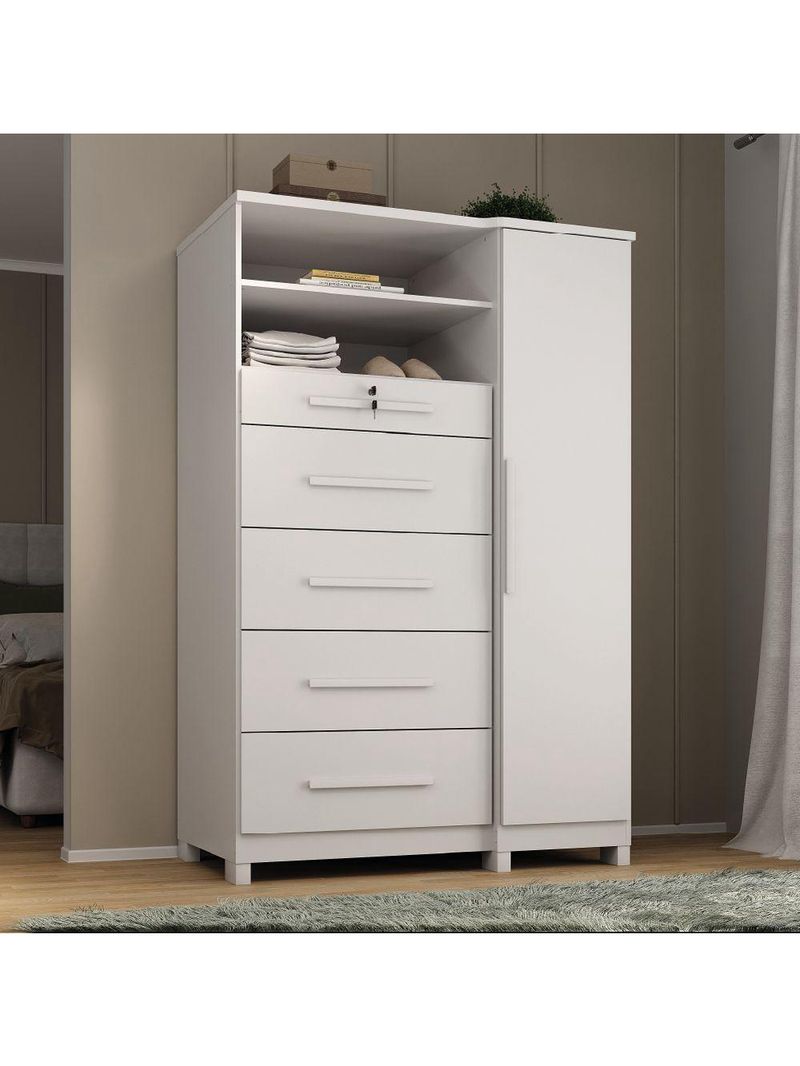 Cômoda Com Sapateira E Cabideiro Multiuso 5 Gavetas 1 Porta Imperial Zanzini Branco
