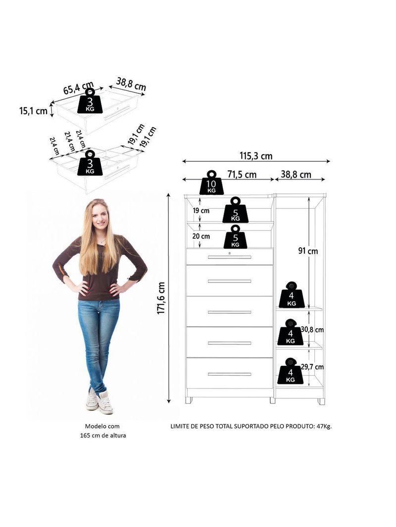 Cômoda Com Sapateira E Cabideiro Multiuso 5 Gavetas 1 Porta Imperial Zanzini Branco