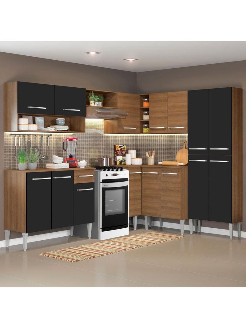 Armário de Cozinha de Canto Emilly com Balcão e Adega Preto