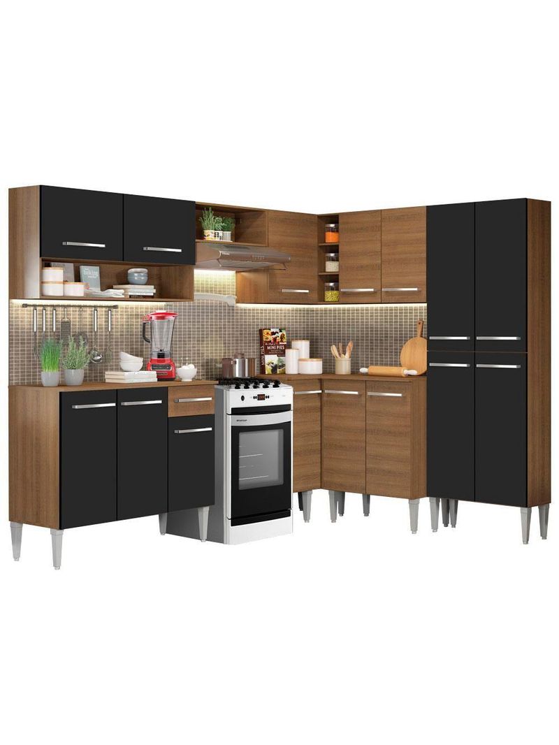 Armário de Cozinha de Canto Emilly com Balcão e Adega Preto