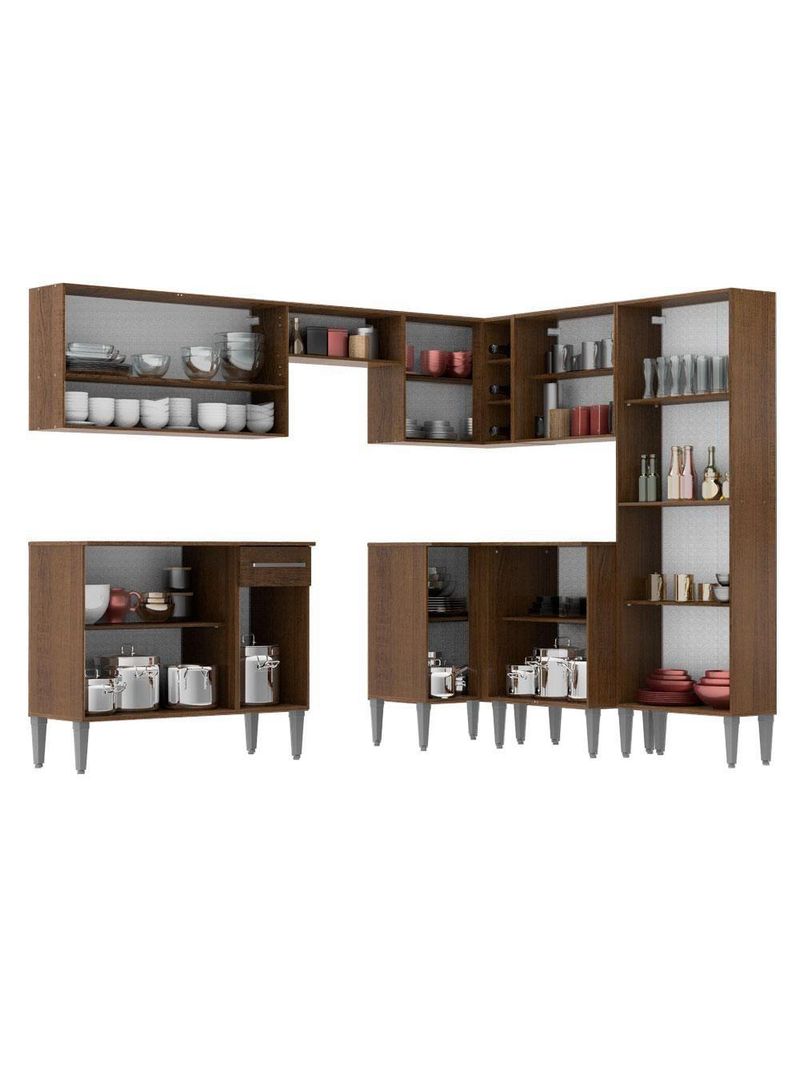 Armário de Cozinha de Canto Emilly com Balcão e Adega Preto