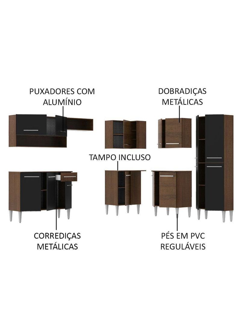 Armário de Cozinha de Canto Emilly com Balcão e Adega Preto