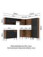 Armário de Cozinha de Canto Emilly com Balcão e Adega Preto