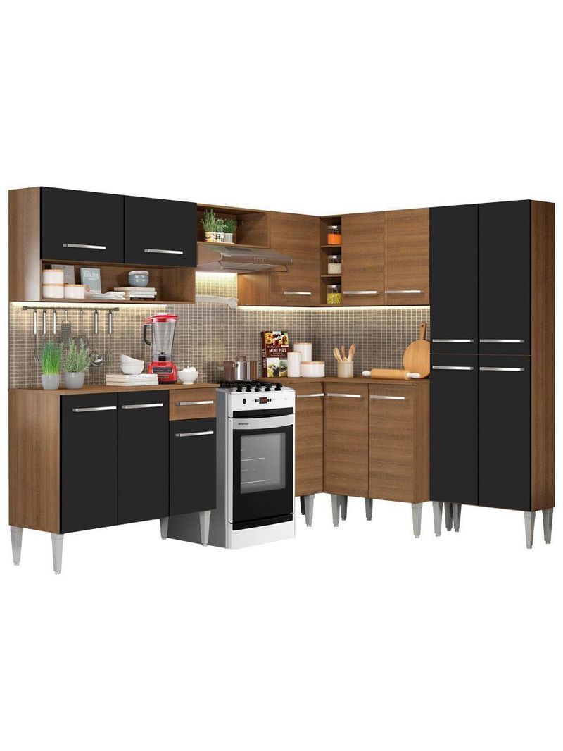 Armário de Cozinha de Canto Emilly com Balcão e Adega Preto