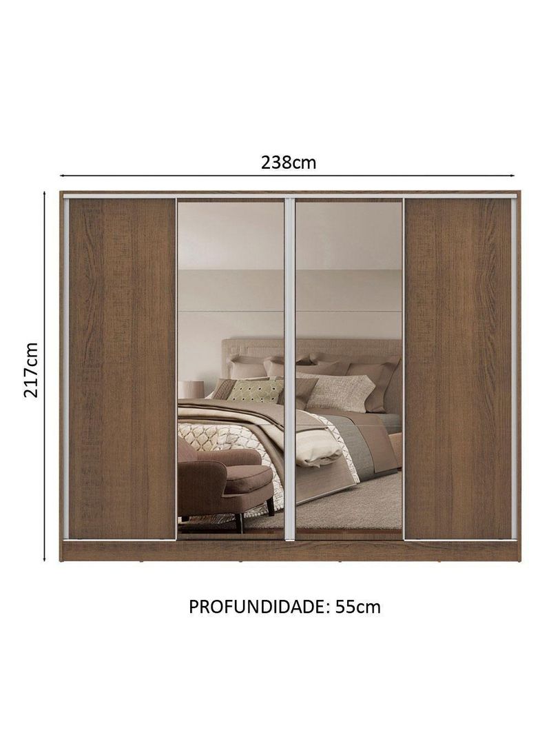 Guarda-roupa Casal Madesa Apolo 4 Portas De Correr Com Espelho Rustic