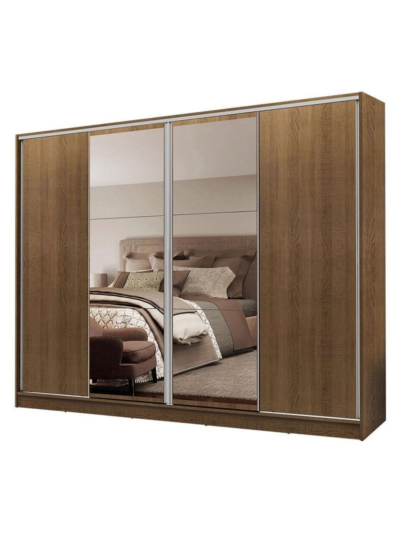 Guarda-roupa Casal Madesa Apolo 4 Portas De Correr Com Espelho Rustic
