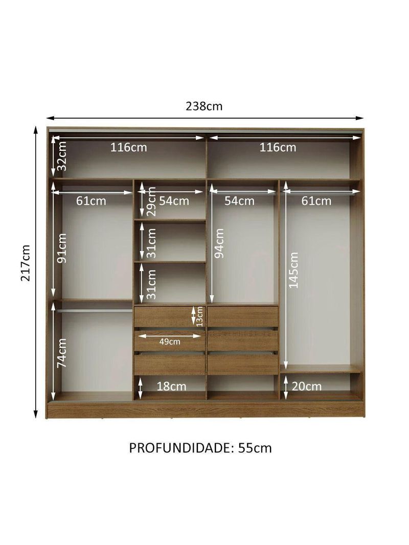Guarda-roupa Casal Madesa Apolo 4 Portas De Correr Com Espelho Rustic