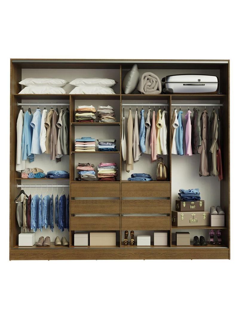 Guarda-roupa Casal Madesa Apolo 4 Portas De Correr Com Espelho Rustic
