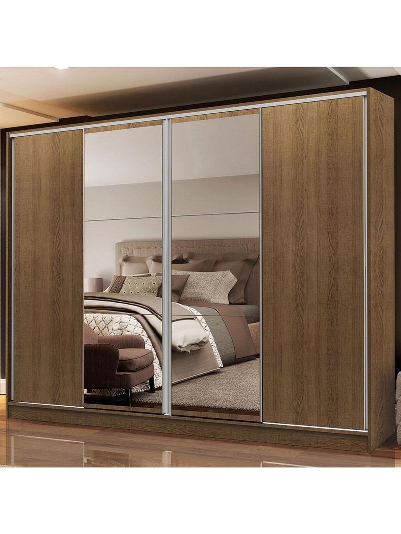 Guarda-roupa Casal Madesa Apolo 4 Portas De Correr Com Espelho Rustic