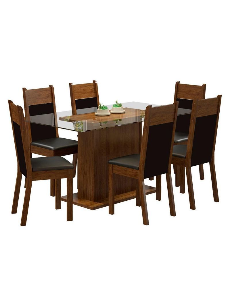 Conjunto Sala de Jantar Madesa - Mesa Tampo Vidro 6 Cadeiras