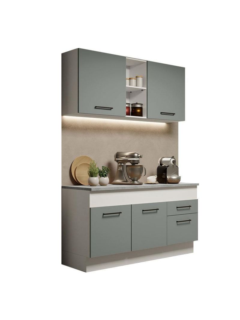 Cozinha Compacta Madesa Ágata 150001 com Armário e Balcão (com Tampo) – Branco/Cinza