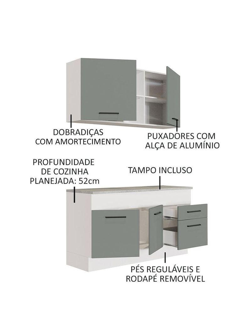 Cozinha Compacta Madesa Ágata 150001 com Armário e Balcão (com Tampo) – Branco/Cinza