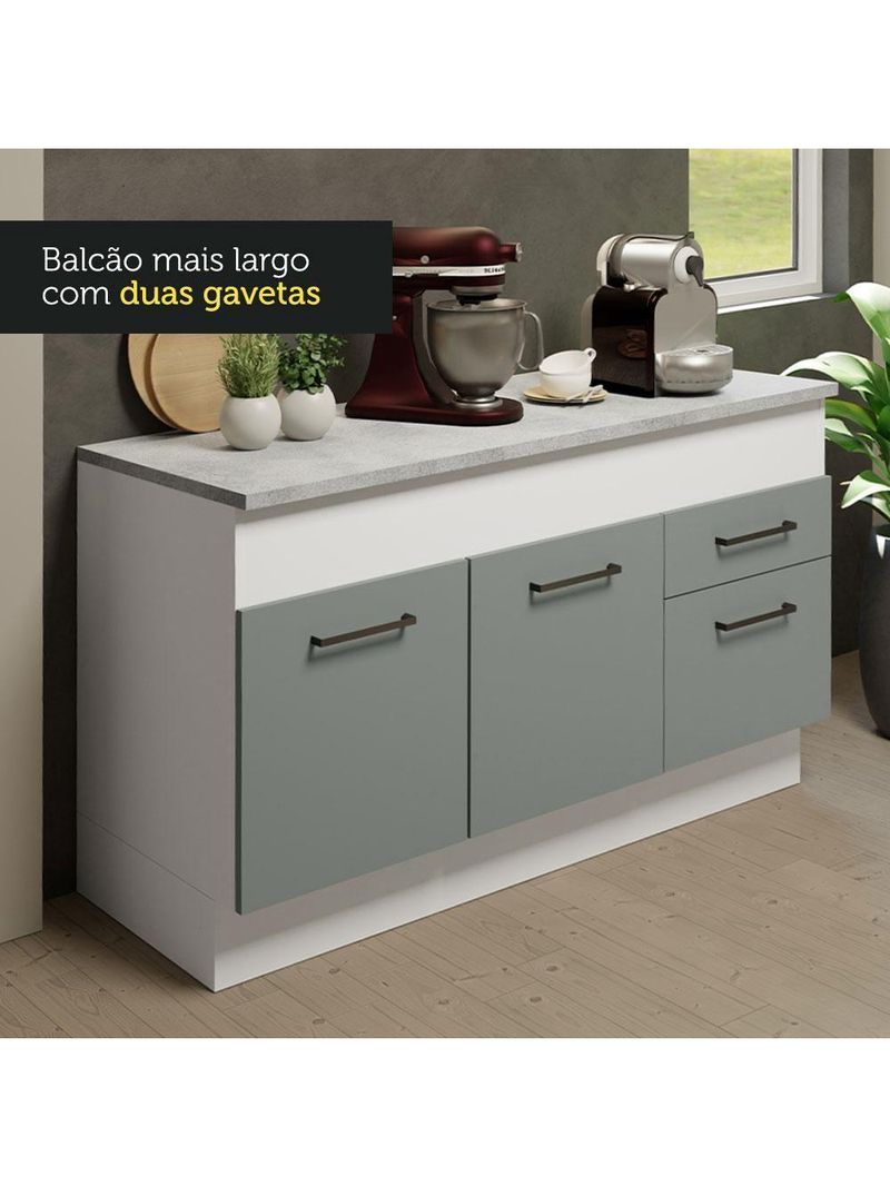 Cozinha Compacta Madesa Ágata 150001 com Armário e Balcão (com Tampo) – Branco/Cinza