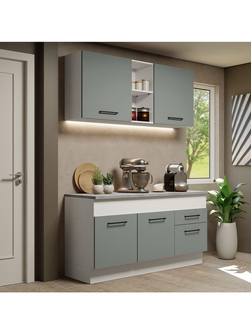 Cozinha Compacta Madesa Ágata 150001 com Armário e Balcão (com Tampo) – Branco/Cinza