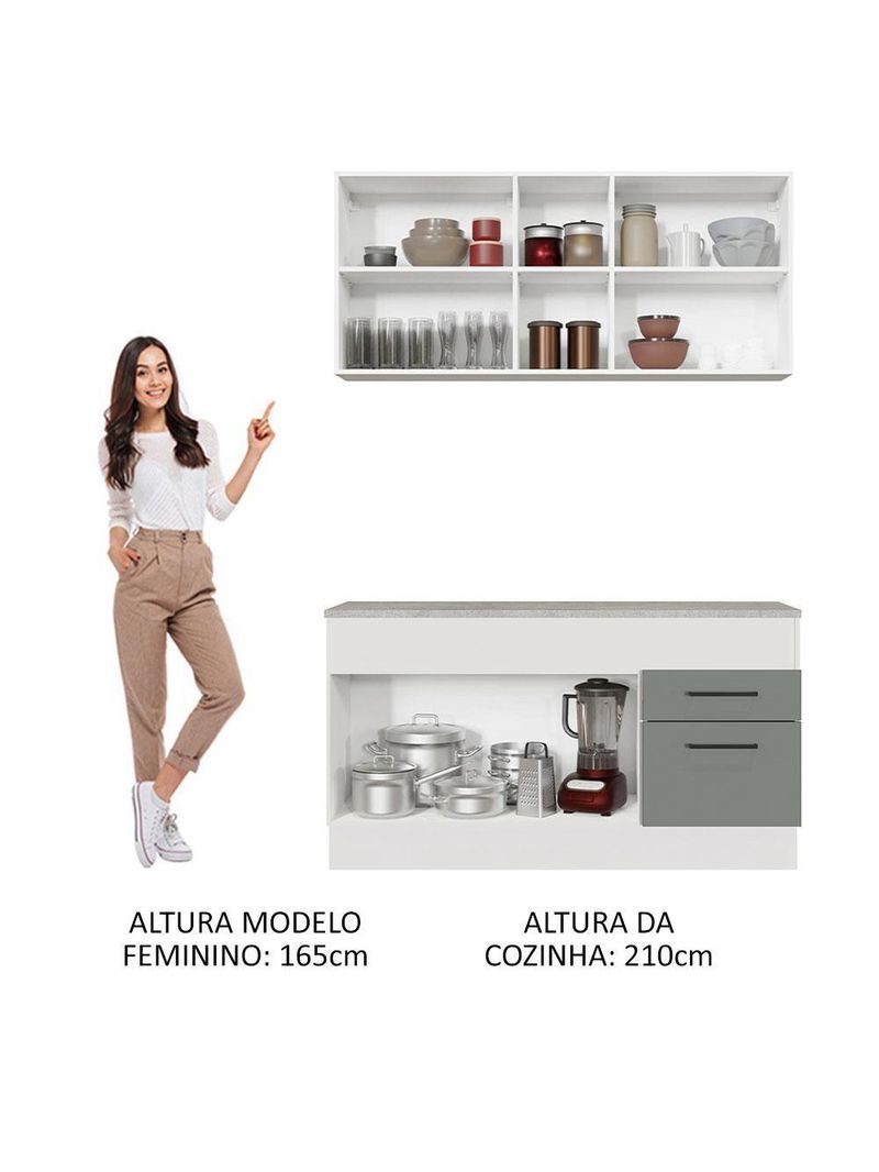 Cozinha Compacta Madesa Ágata 150001 com Armário e Balcão (com Tampo) – Branco/Cinza