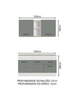 Cozinha Compacta Madesa Ágata 150001 com Armário e Balcão (com Tampo) – Branco/Cinza