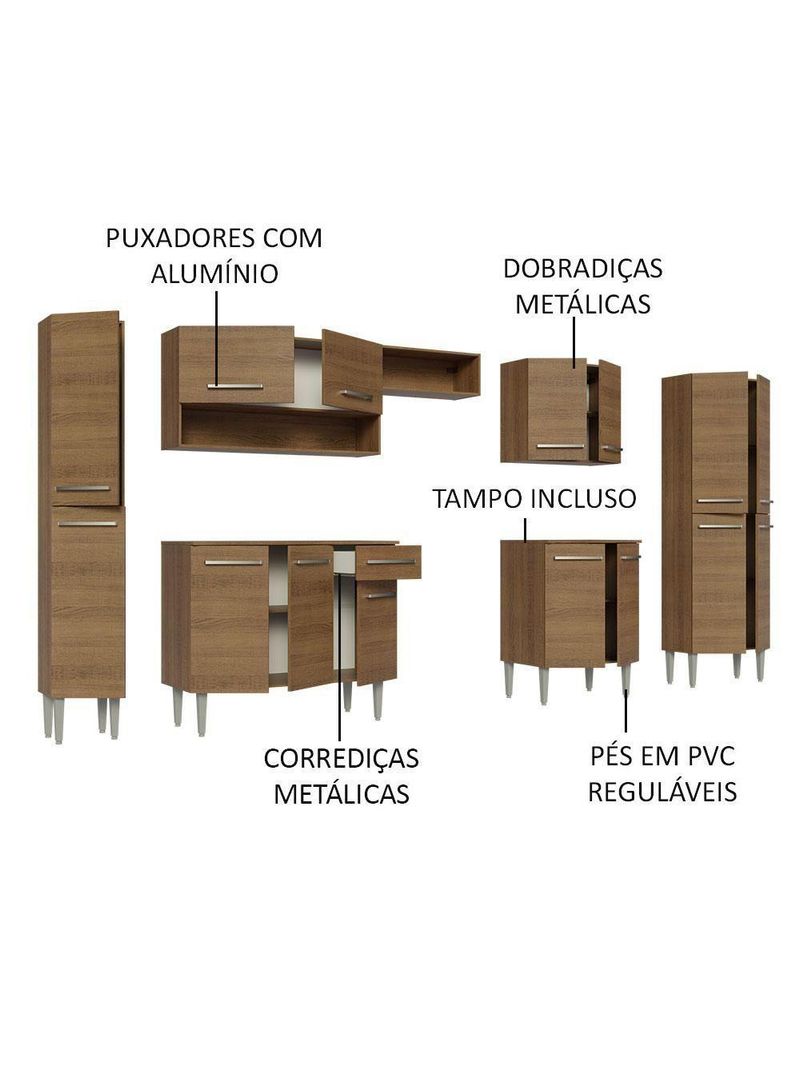 Armário De Cozinha Completa 325cm Rustic Emilly Madesa 02 Rustic