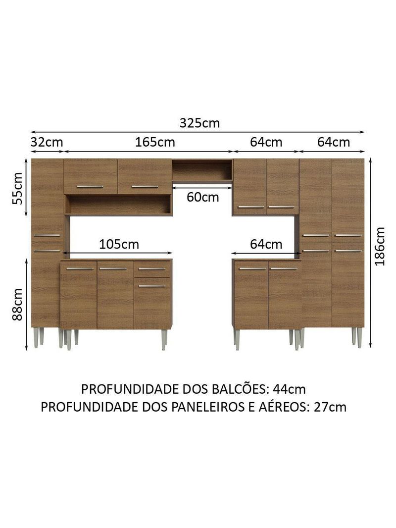 Armário De Cozinha Completa 325cm Rustic Emilly Madesa 02 Rustic