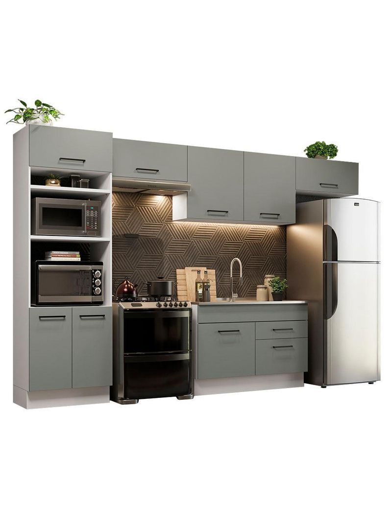 Cozinha Completa 350001 Com Armário E Balcão Branco/Cinza