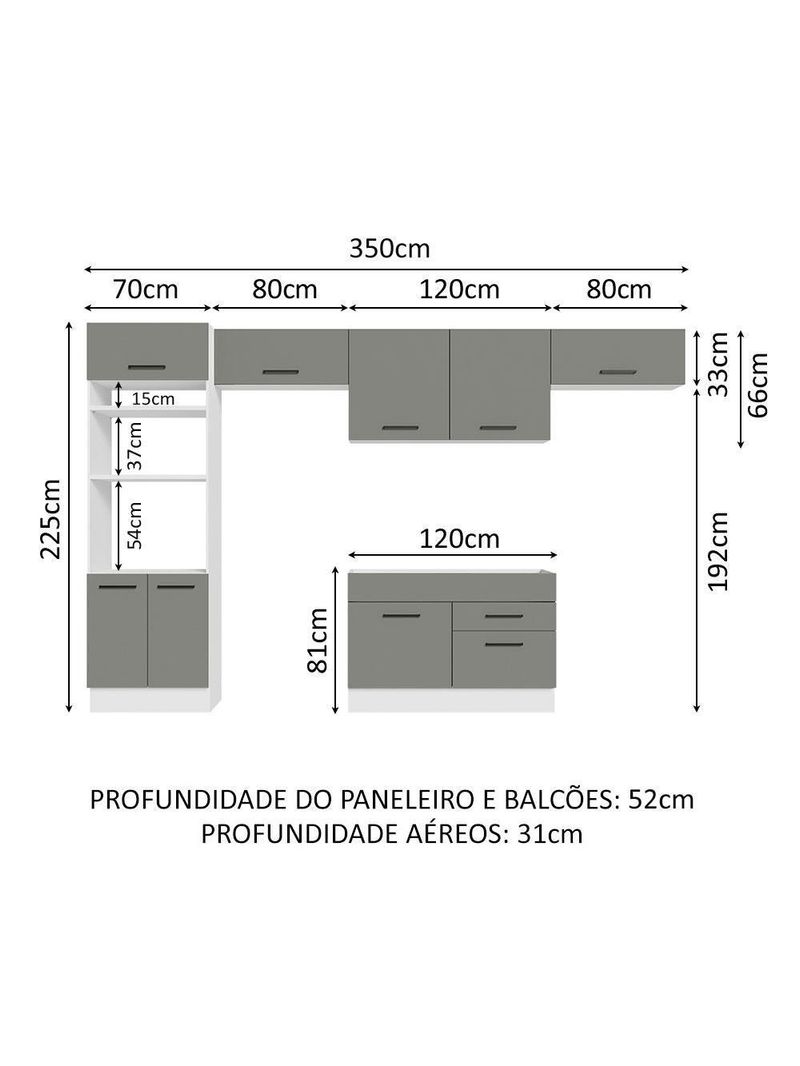 Cozinha Completa 350001 Com Armário E Balcão Branco/Cinza