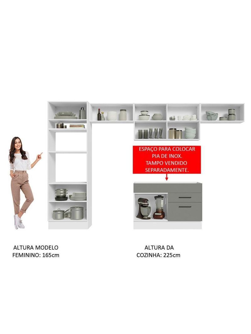 Cozinha Completa 350001 Com Armário E Balcão Branco/Cinza