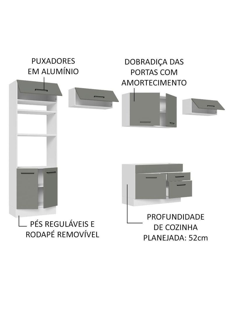Cozinha Completa 350001 Com Armário E Balcão Branco/Cinza
