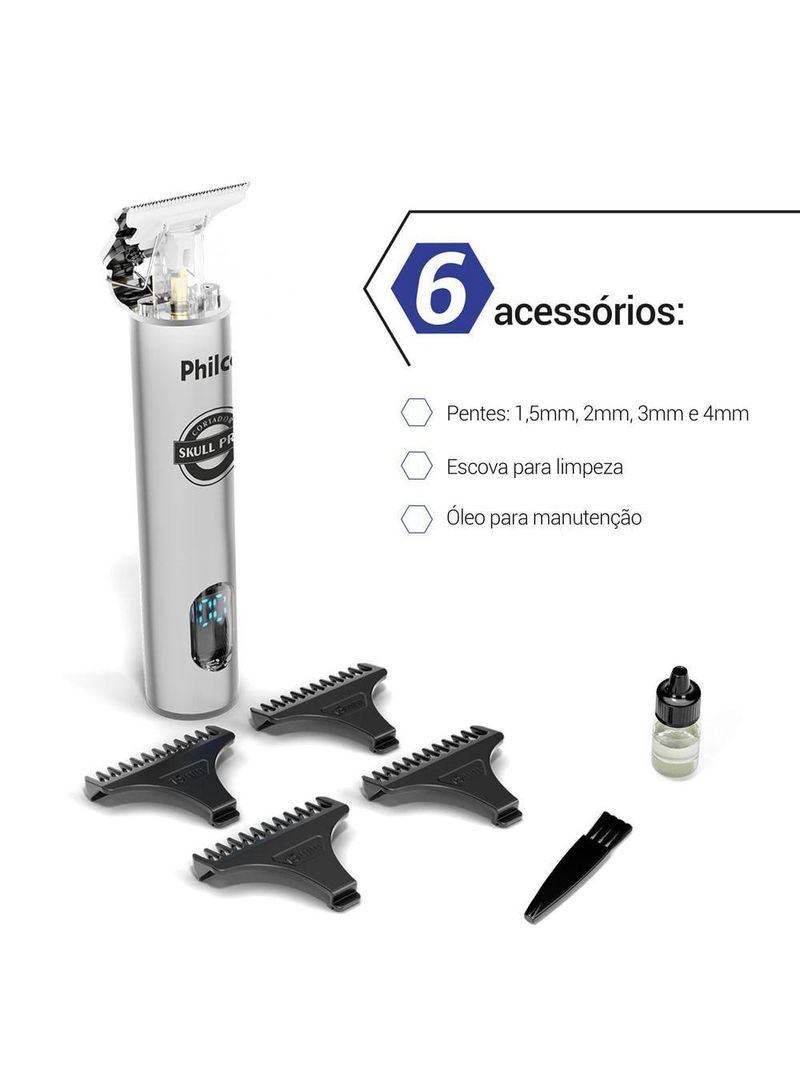 Cortador de Cabelos Philco PCRE1 Sem Fio + Display LED Bivolt
