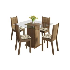 Sala de Jantar Magda – Mesa com Tampo de Vidro e 4 Cadeiras – Madesa