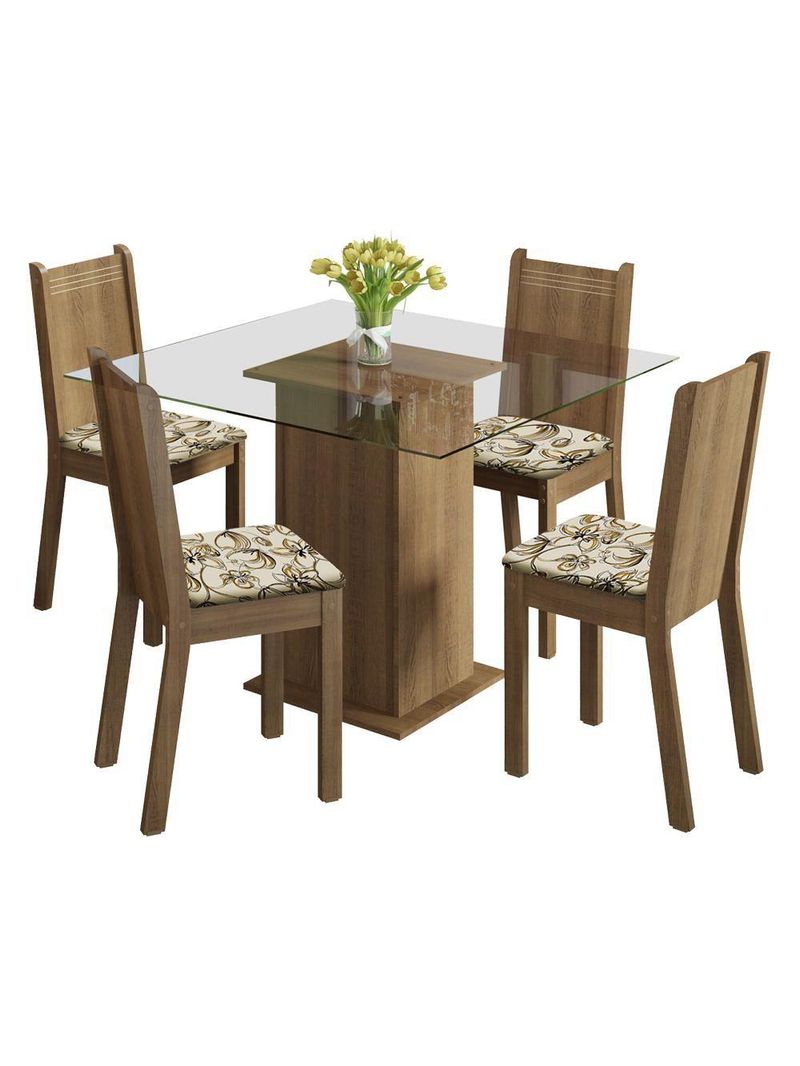 Sala de Jantar Magda – Mesa com Tampo de Vidro e 4 Cadeiras – Madesa