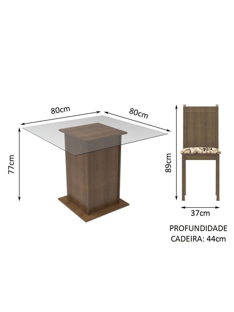 Sala de Jantar Magda – Mesa com Tampo de Vidro e 4 Cadeiras – Madesa