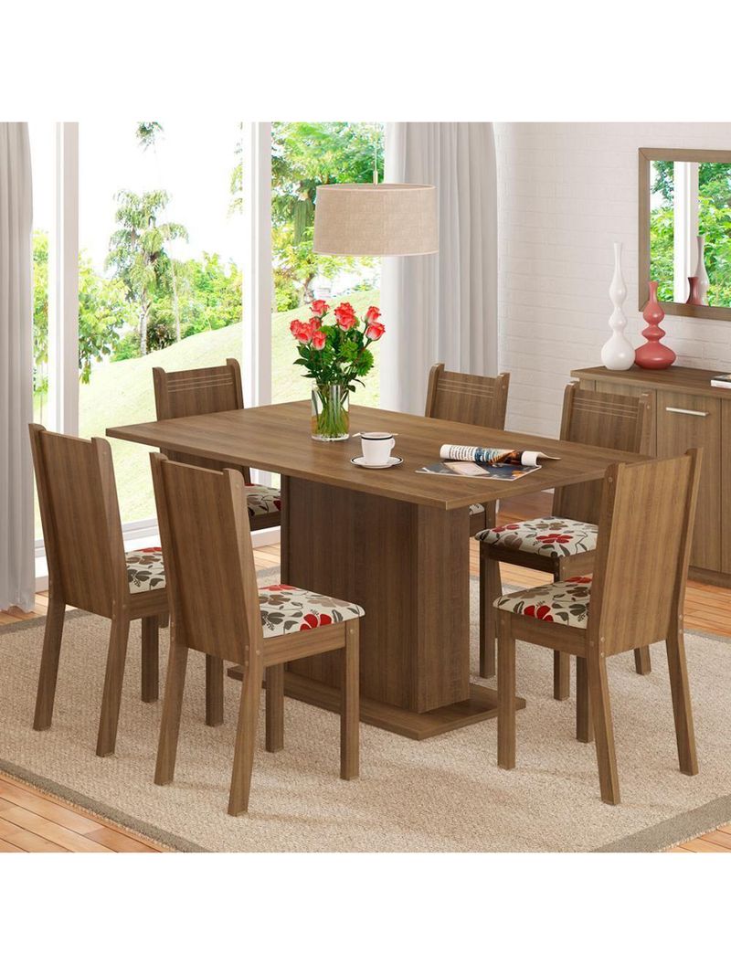 Sala de Jantar Megan Mesa Tampo de Madeira 6 Cadeiras Madesa